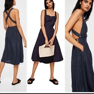 Mango open back Linen Midi dress